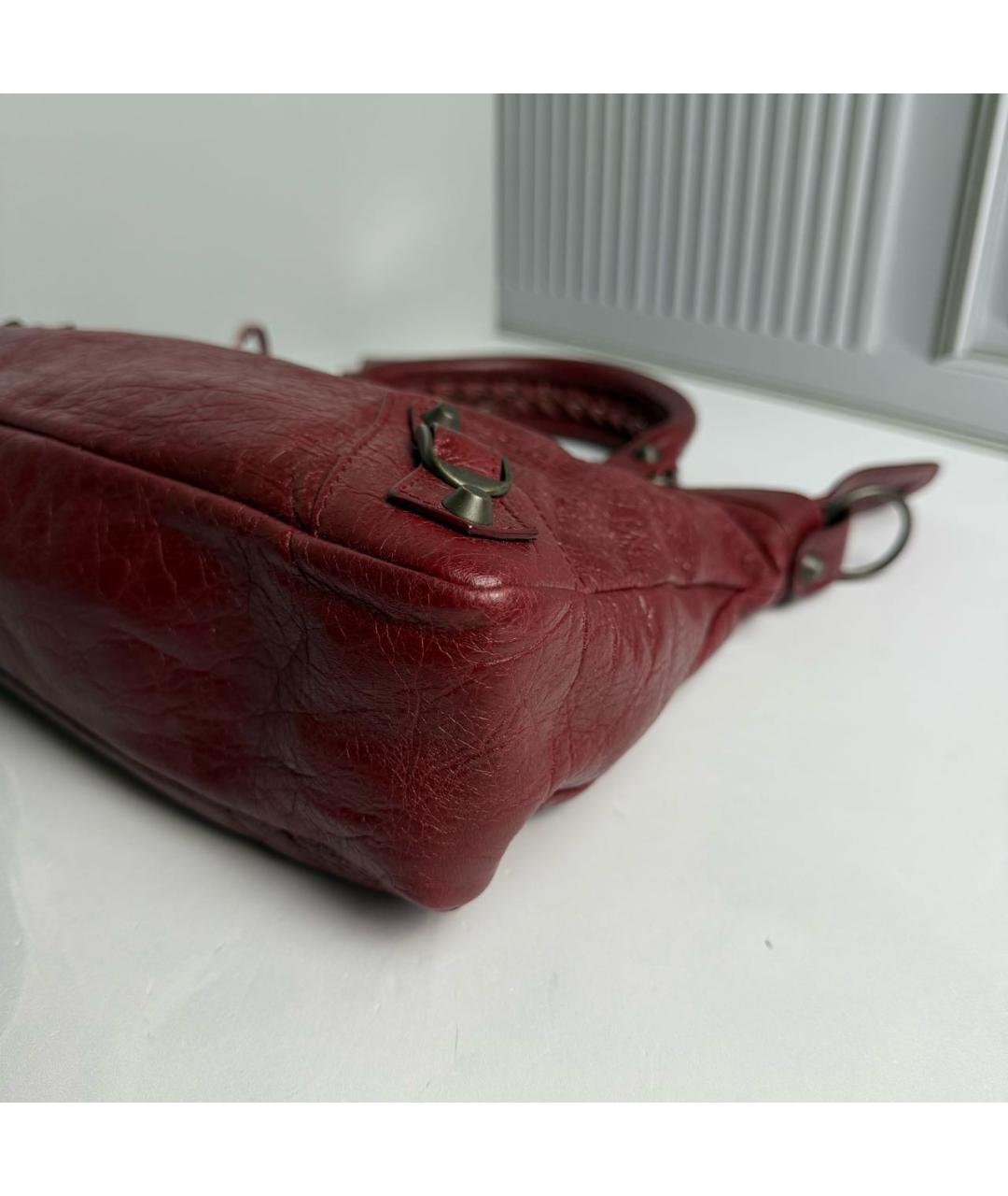 BALENCIAGA Бордовая кожаная сумка с короткими ручками, фото 5