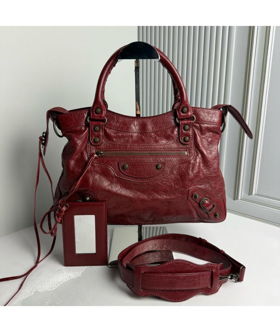 BALENCIAGA Бордовая кожаная сумка с короткими ручками, фото 9