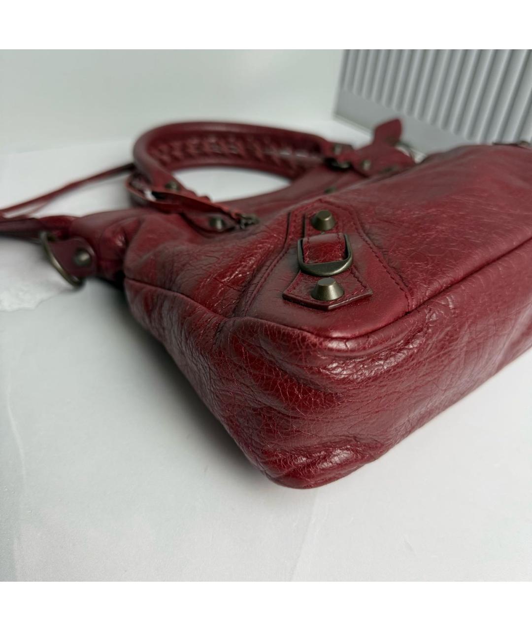 BALENCIAGA Бордовая кожаная сумка с короткими ручками, фото 6