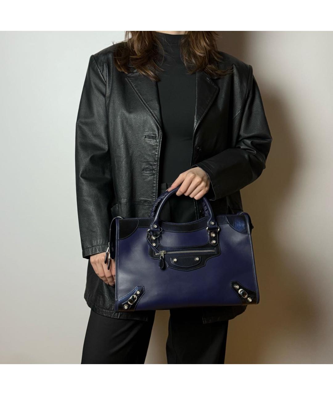 BALENCIAGA Темно-синяя кожаная сумка с короткими ручками, фото 8