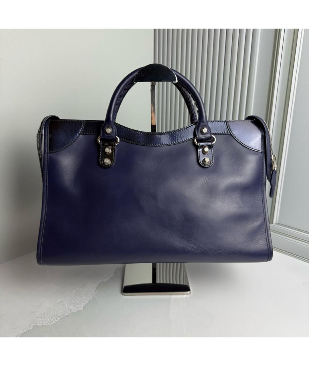 BALENCIAGA Темно-синяя кожаная сумка с короткими ручками, фото 2