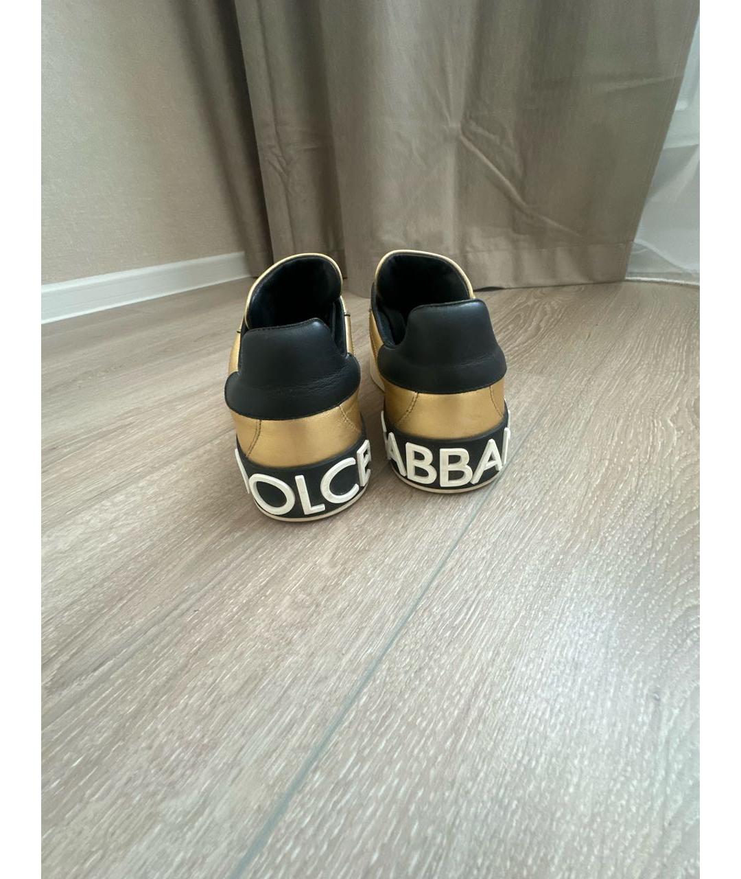 DOLCE&GABBANA Золотые кожаные кеды, фото 4