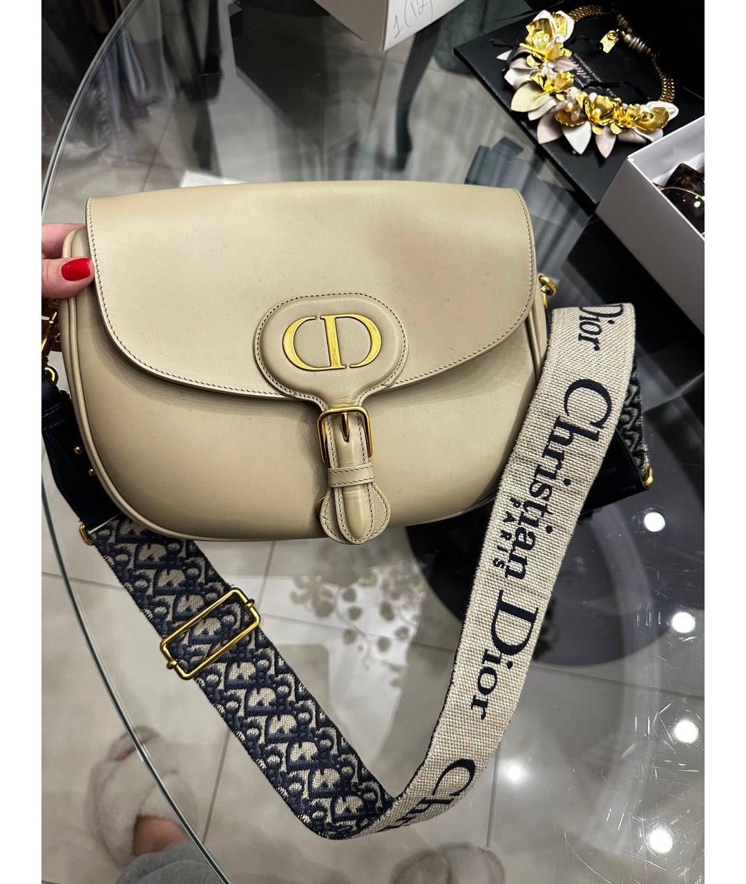 CHRISTIAN DIOR Бежевая кожаная сумка через плечо, фото 2