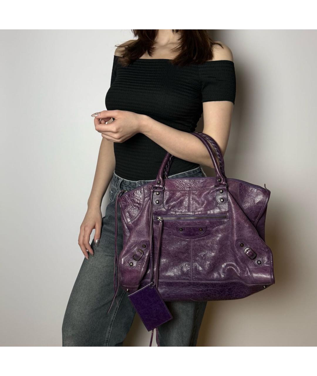 BALENCIAGA Фиолетовая кожаная сумка с короткими ручками, фото 8