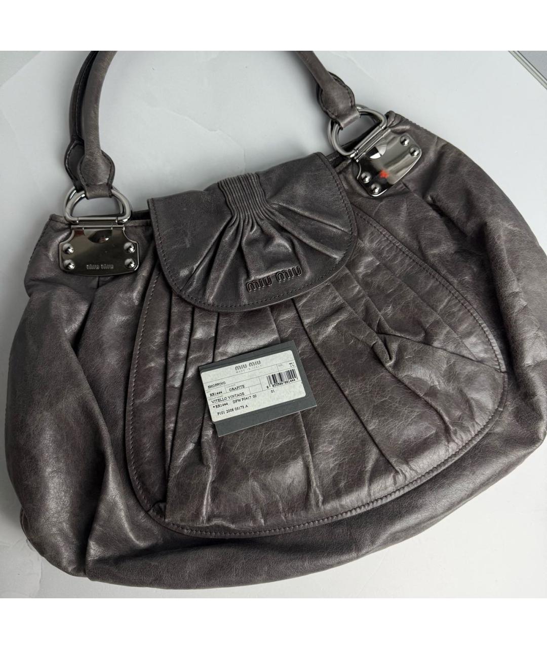 MIU MIU Антрацитовая кожаная сумка с короткими ручками, фото 6