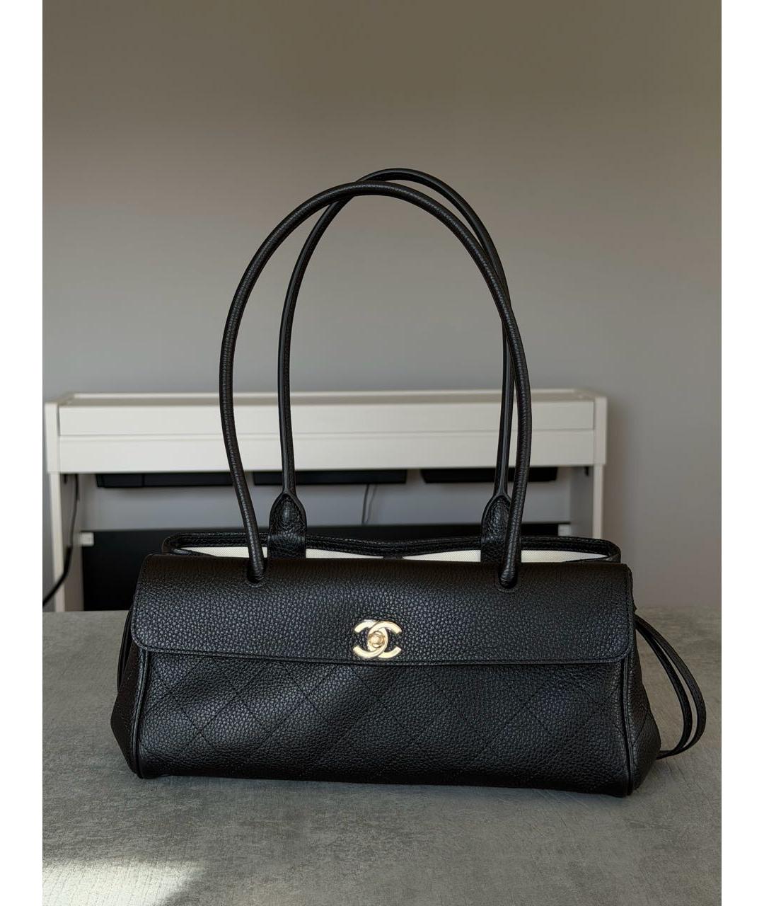 CHANEL Черная кожаная сумка тоут, фото 8