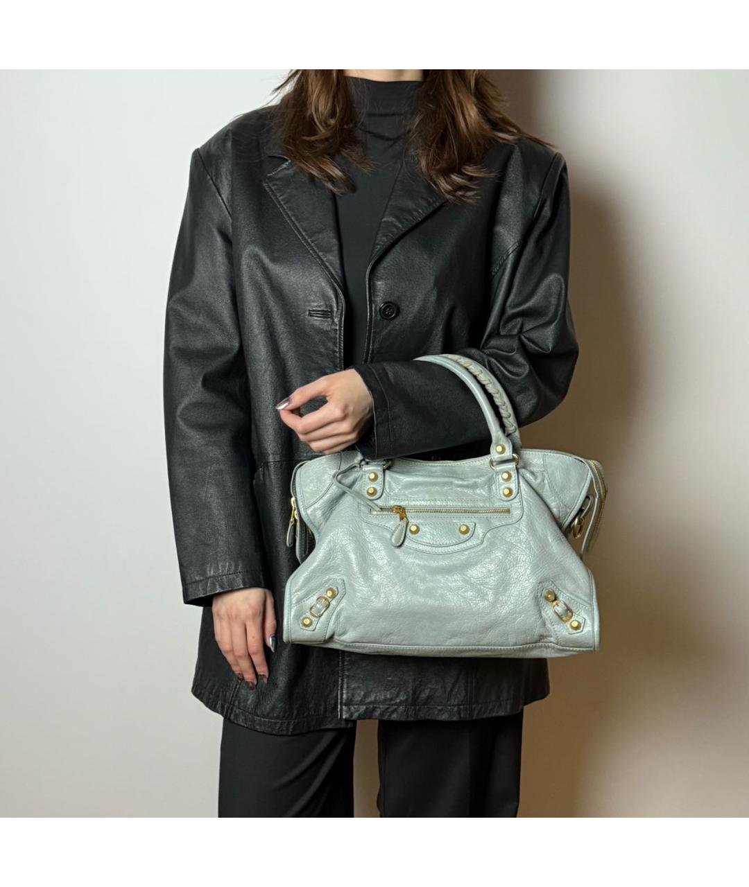 BALENCIAGA Голубая кожаная сумка с короткими ручками, фото 8