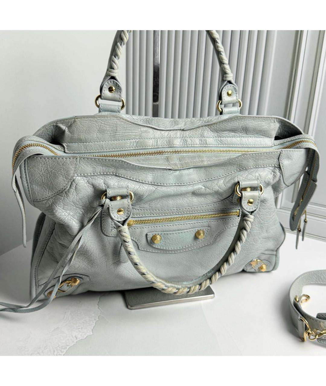 BALENCIAGA Голубая кожаная сумка с короткими ручками, фото 2