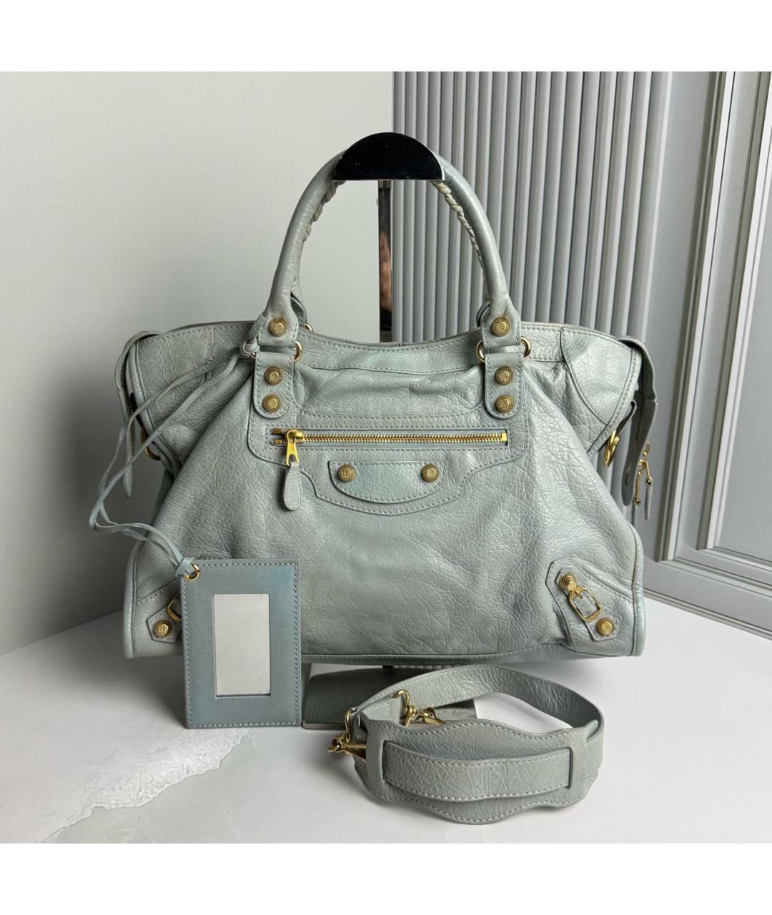 BALENCIAGA Голубая кожаная сумка с короткими ручками, фото 9