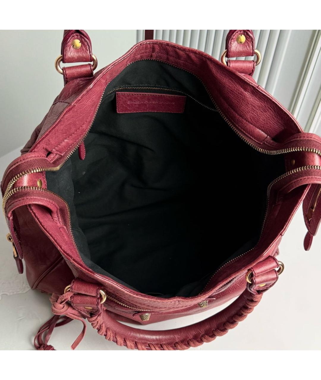 BALENCIAGA Бордовая кожаная сумка с короткими ручками, фото 8