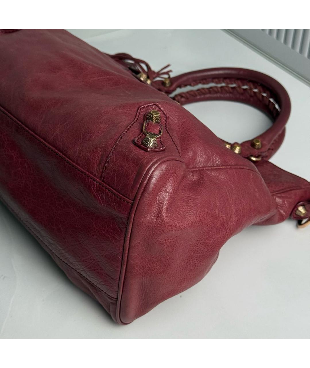 BALENCIAGA Бордовая кожаная сумка с короткими ручками, фото 4