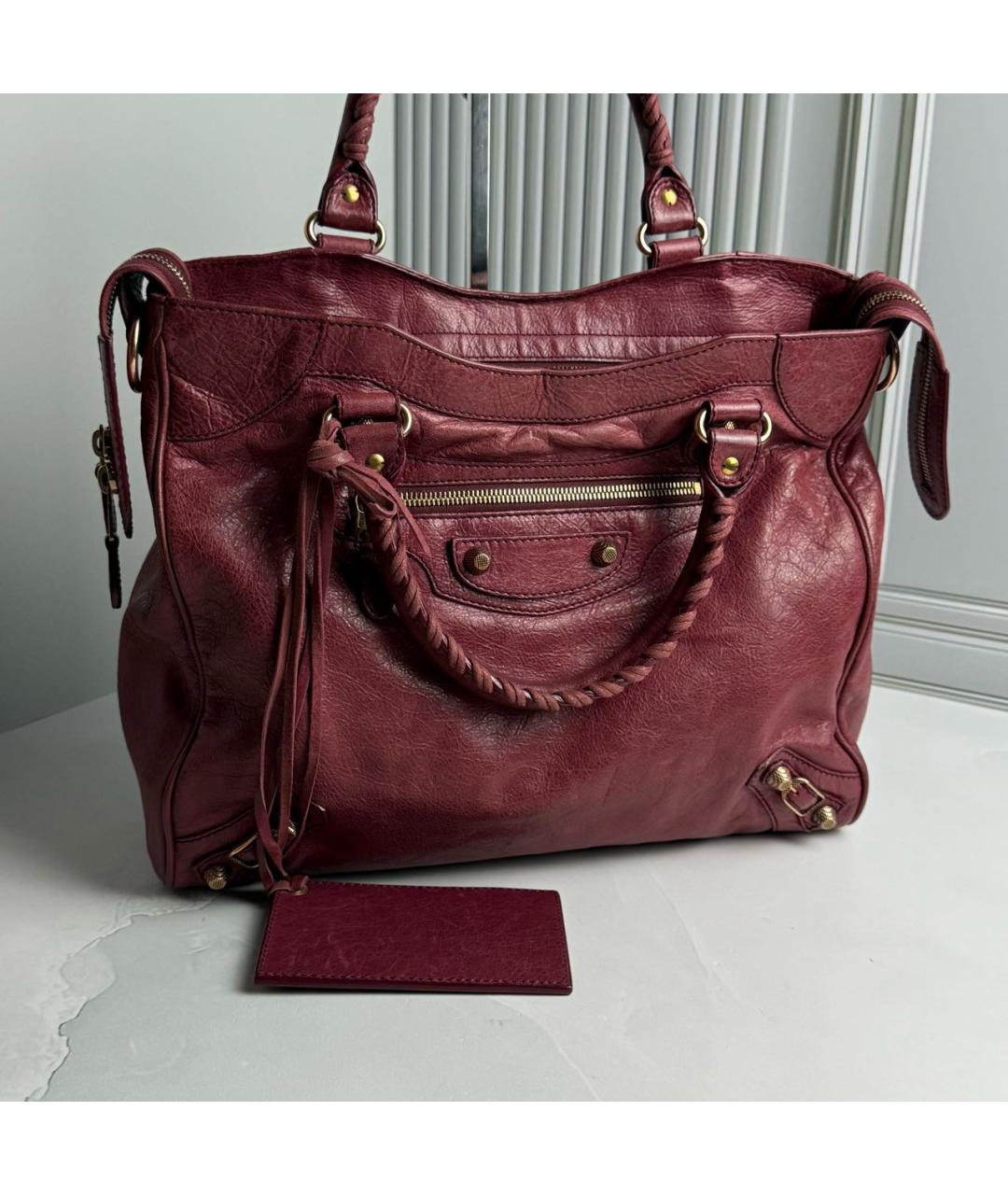 BALENCIAGA Бордовая кожаная сумка с короткими ручками, фото 3