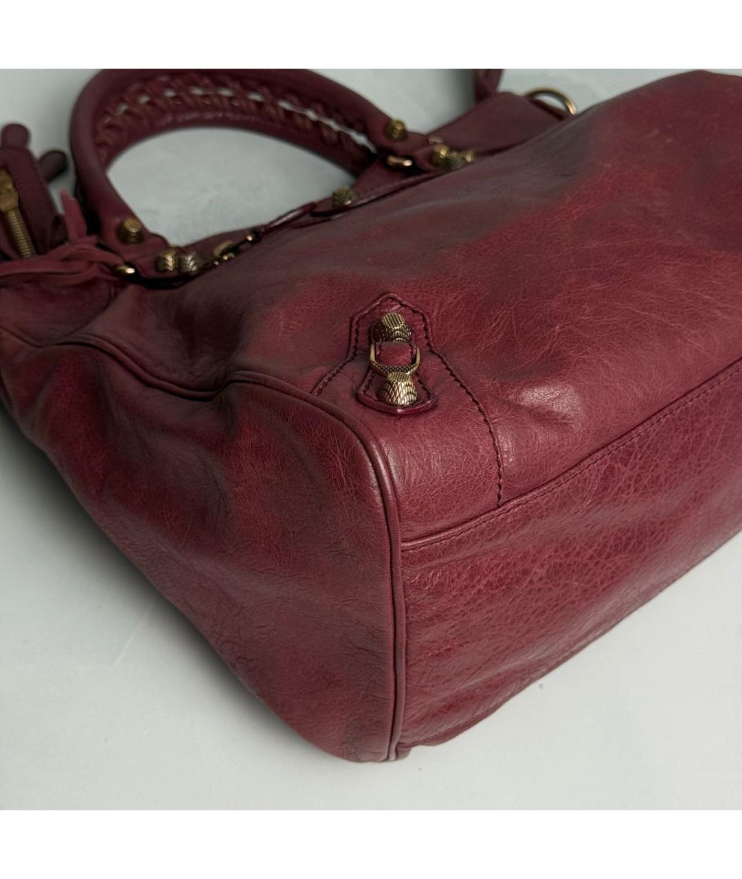 BALENCIAGA Бордовая кожаная сумка с короткими ручками, фото 5