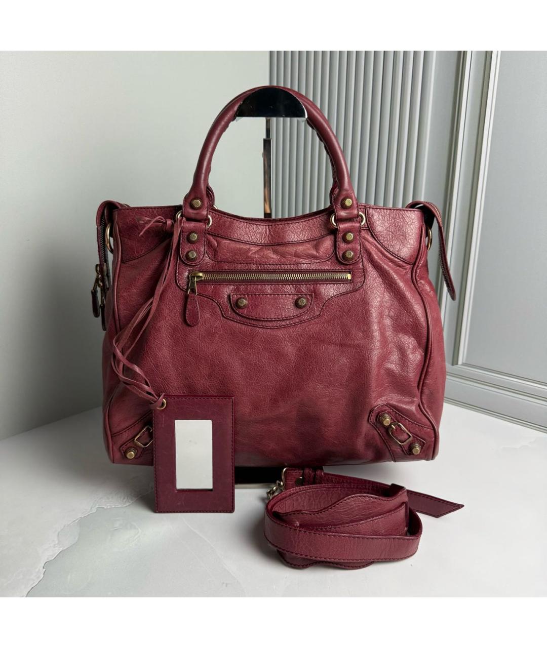 BALENCIAGA Бордовая кожаная сумка с короткими ручками, фото 9