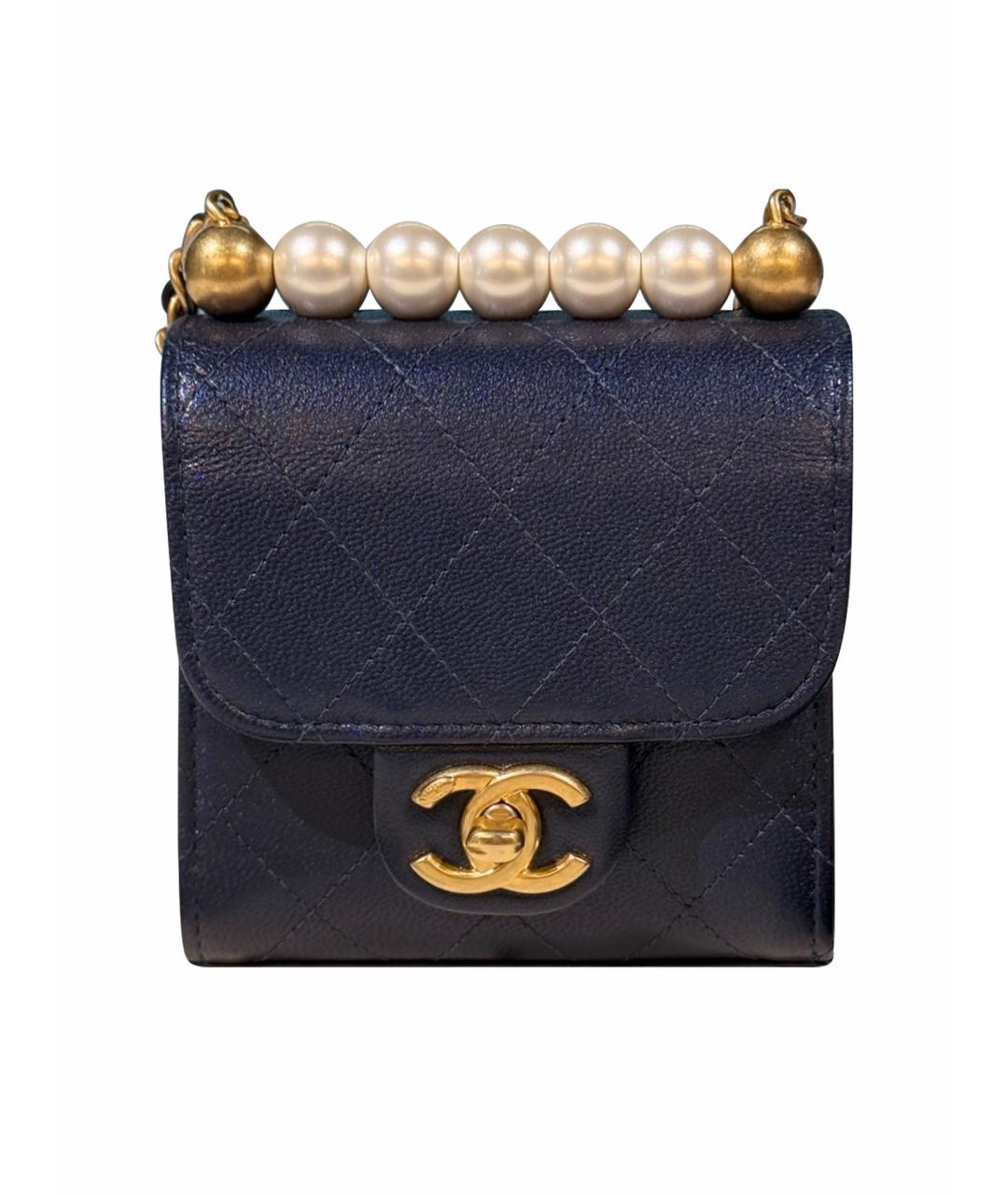 CHANEL Темно-синяя кожаная сумка через плечо, фото 1