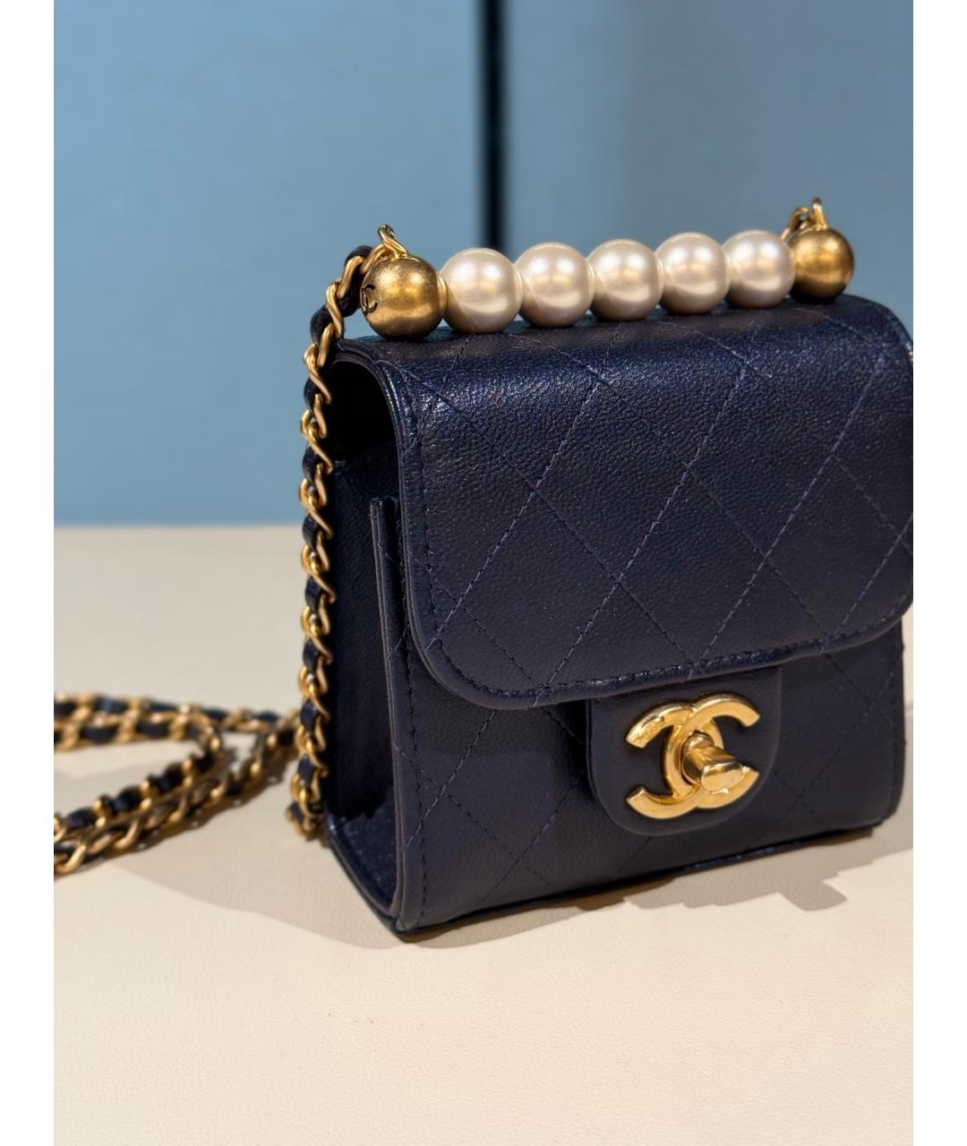 CHANEL Темно-синяя кожаная сумка через плечо, фото 4