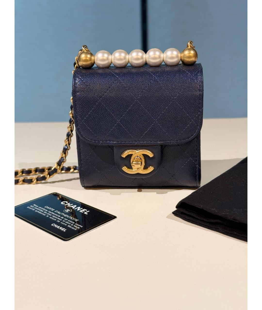 CHANEL Темно-синяя кожаная сумка через плечо, фото 9