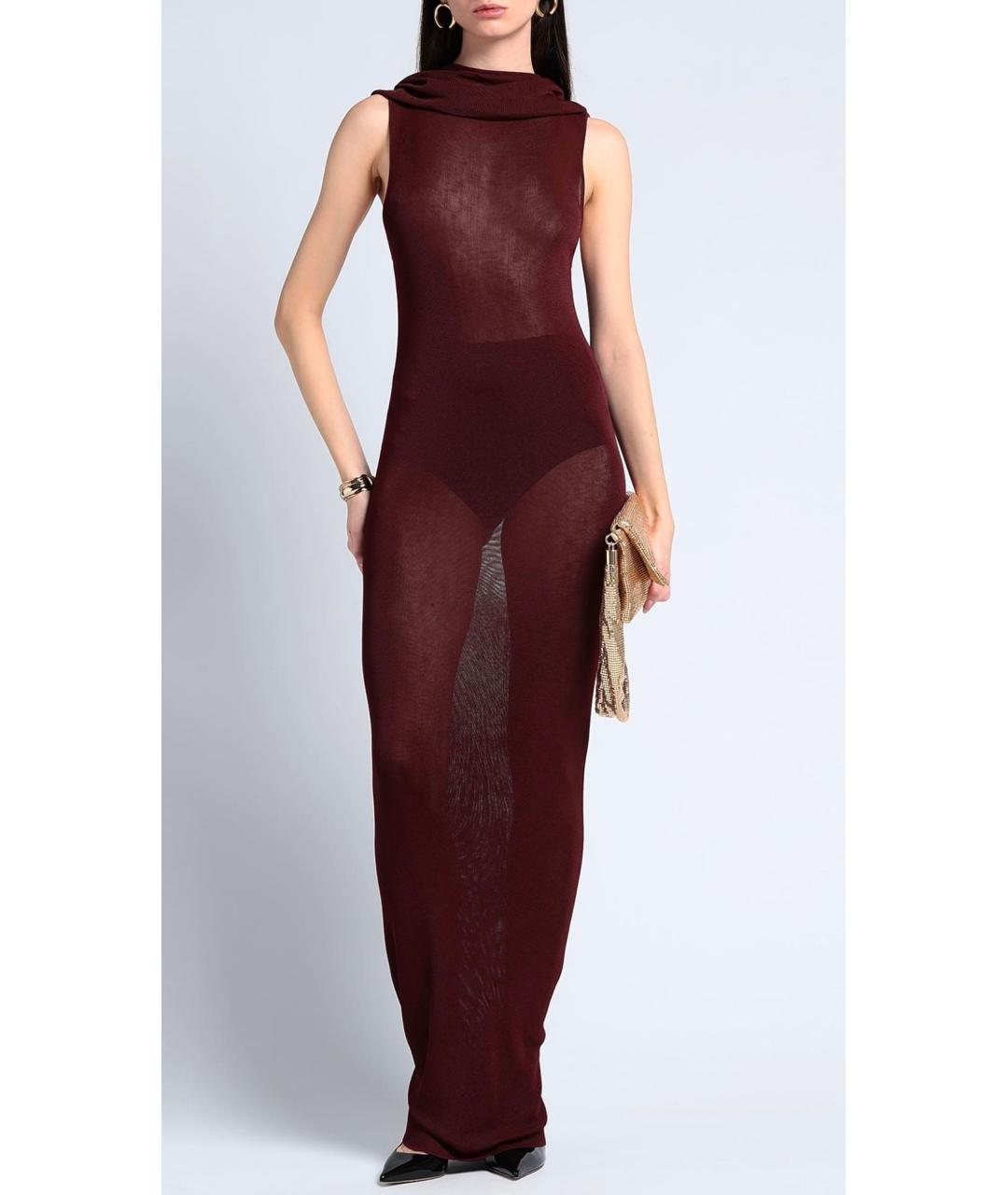 SAINT LAURENT Бордовое вискозное коктейльное платье, фото 7