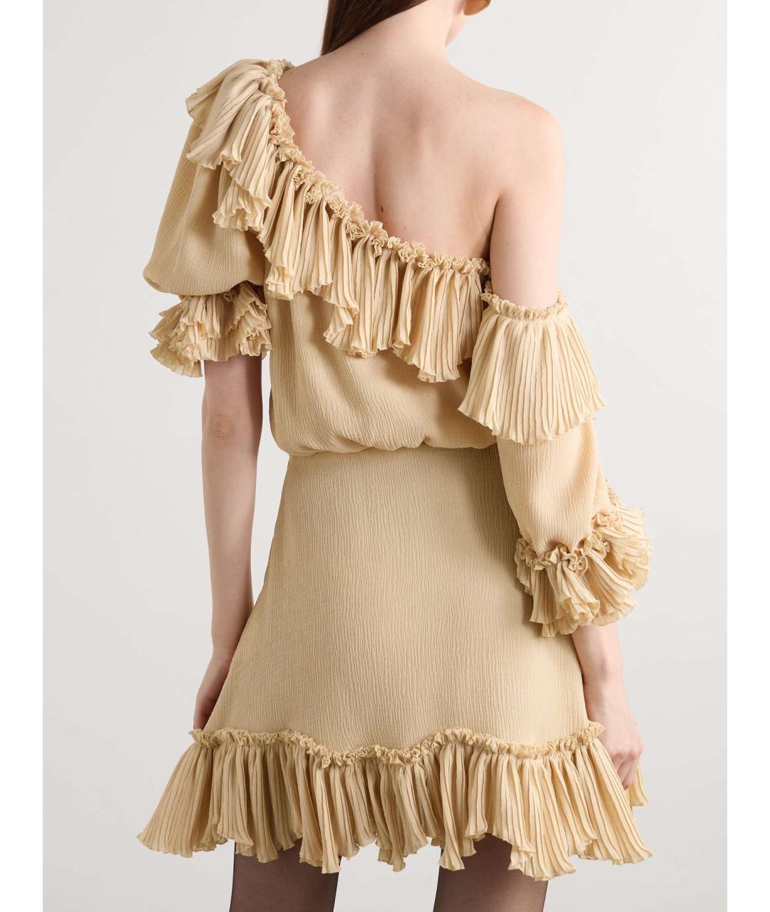 SAINT LAURENT Бежевое шелковое коктейльное платье, фото 7