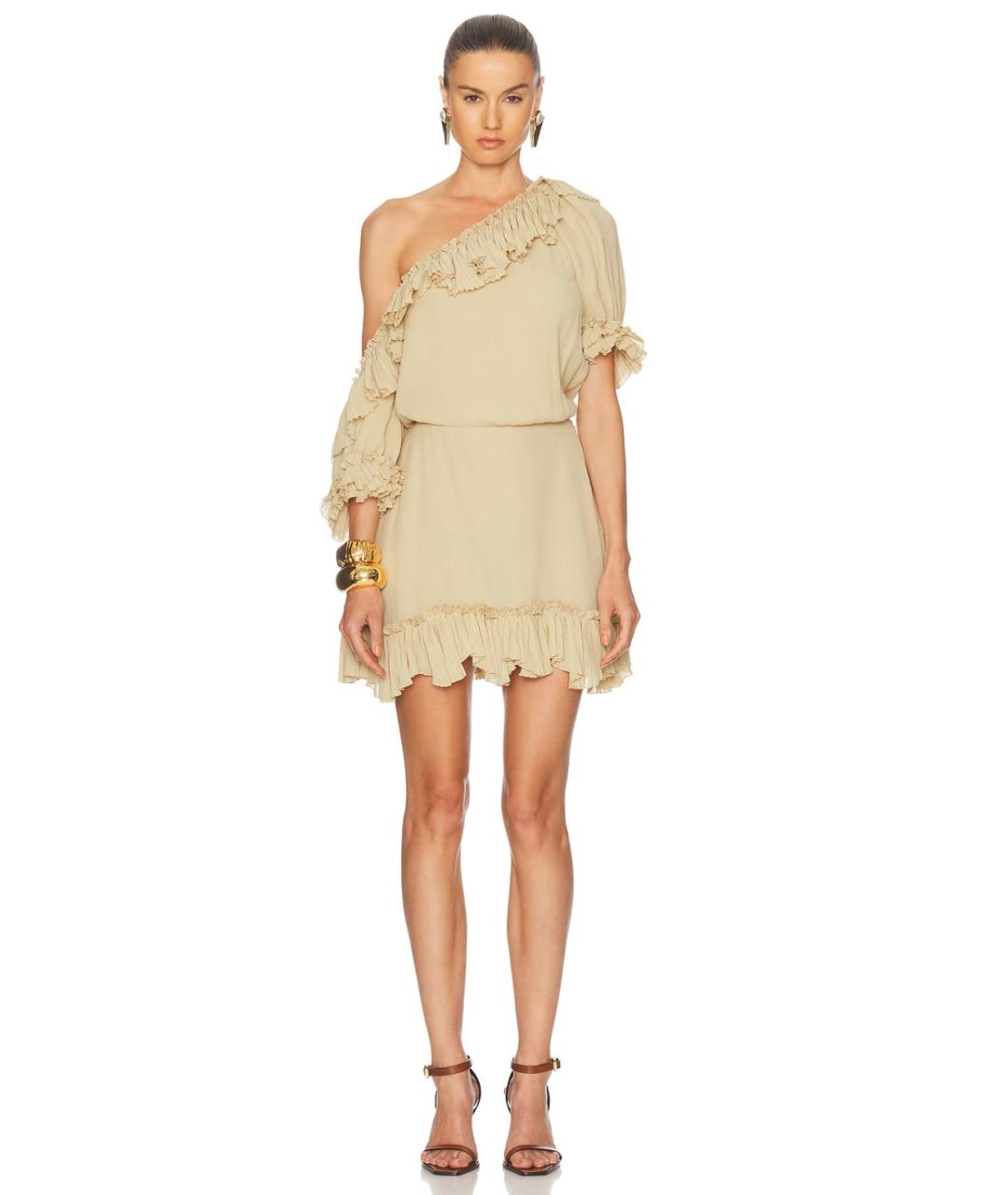 SAINT LAURENT Бежевое шелковое коктейльное платье, фото 3