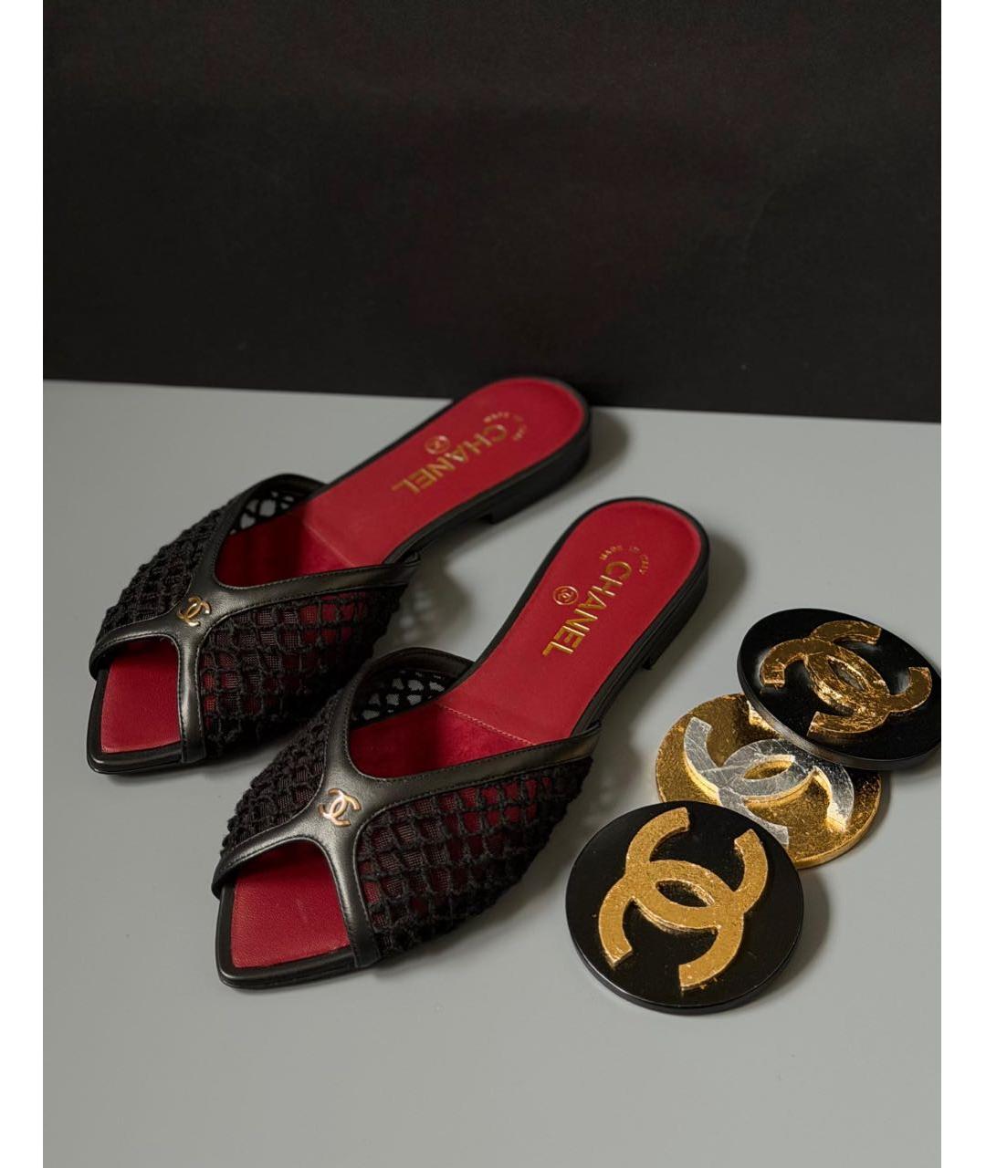 CHANEL Черные текстильные мюли, фото 3