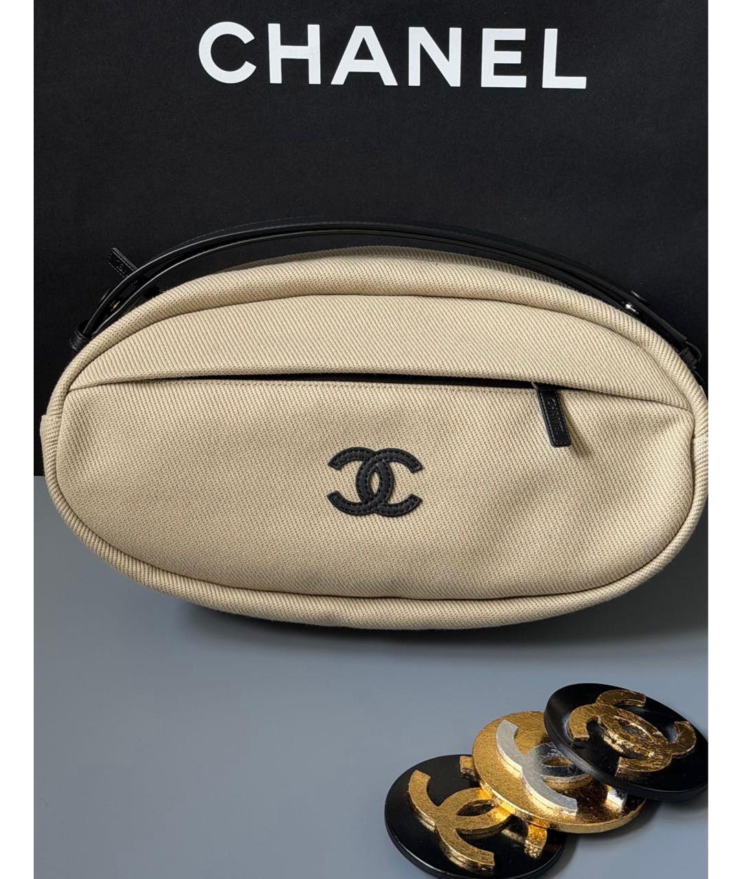 CHANEL Бежевая тканевая сумка через плечо, фото 4