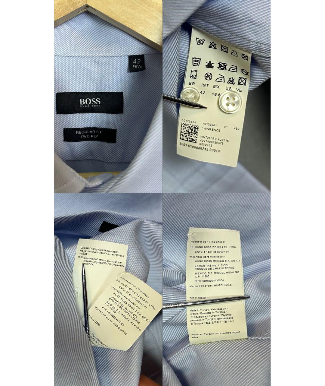 HUGO BOSS Голубая хлопковая классическая рубашка, фото 6