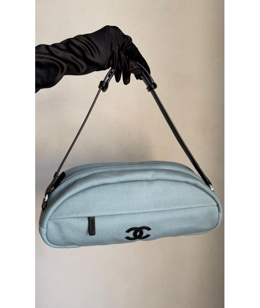CHANEL Голубая тканевая сумка через плечо, фото 3