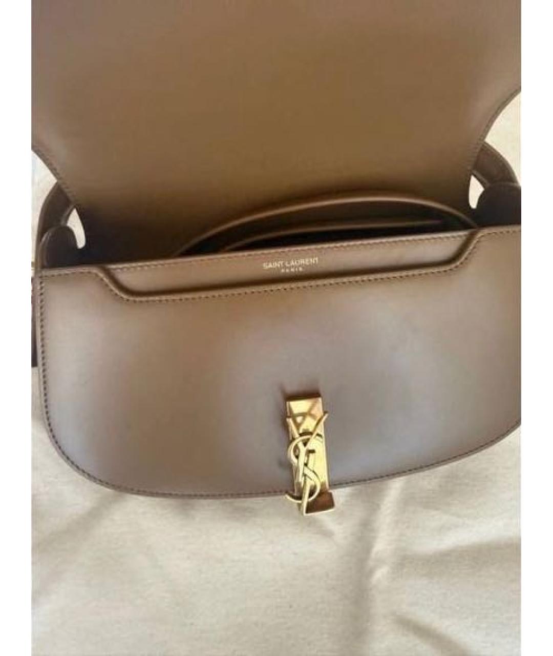 SAINT LAURENT Коричневая кожаная сумка с короткими ручками, фото 6