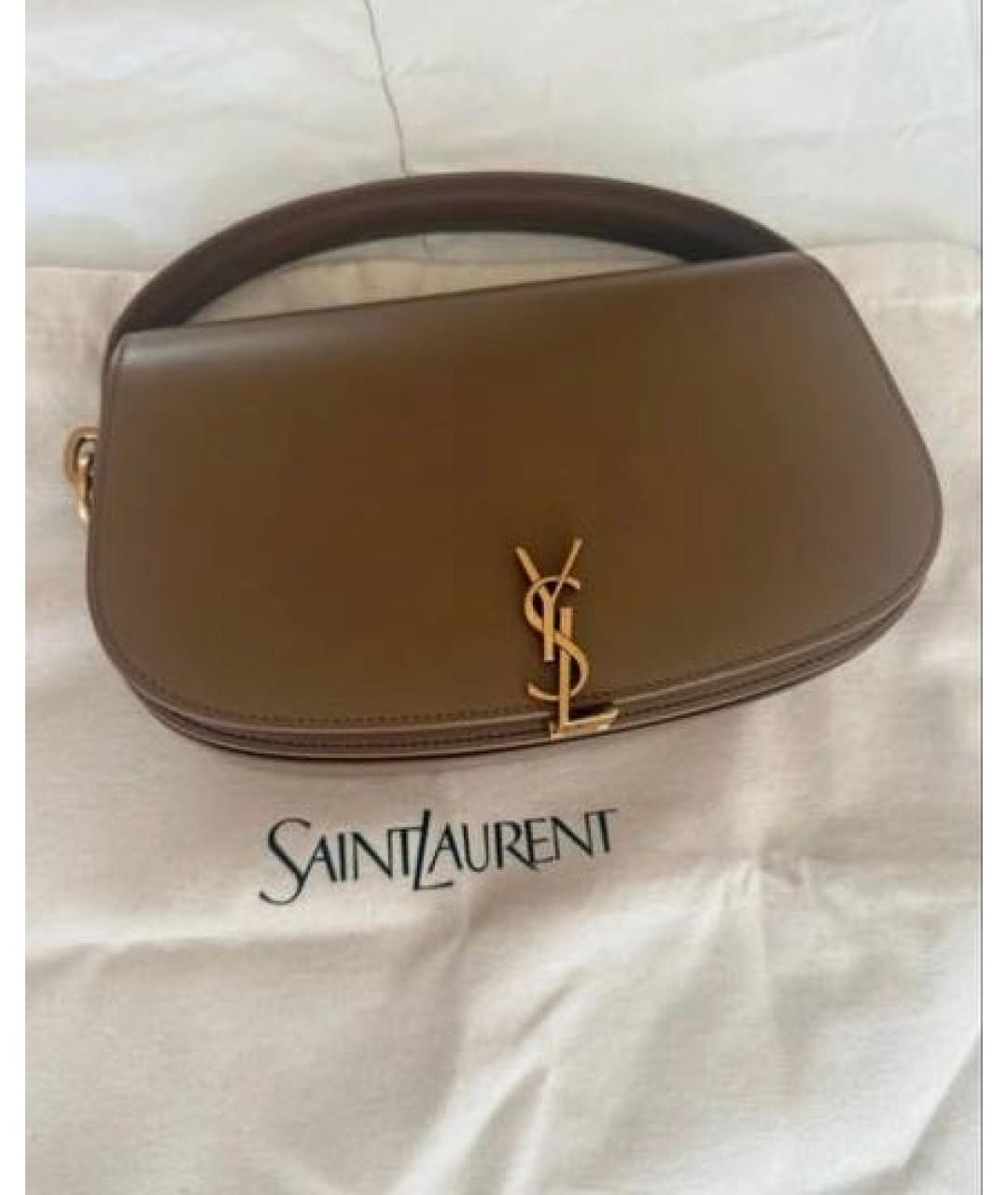 SAINT LAURENT Коричневая кожаная сумка с короткими ручками, фото 5