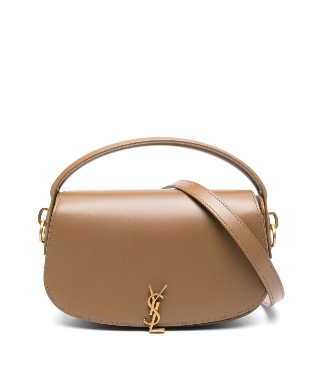 SAINT LAURENT Коричневая кожаная сумка с короткими ручками, фото 9