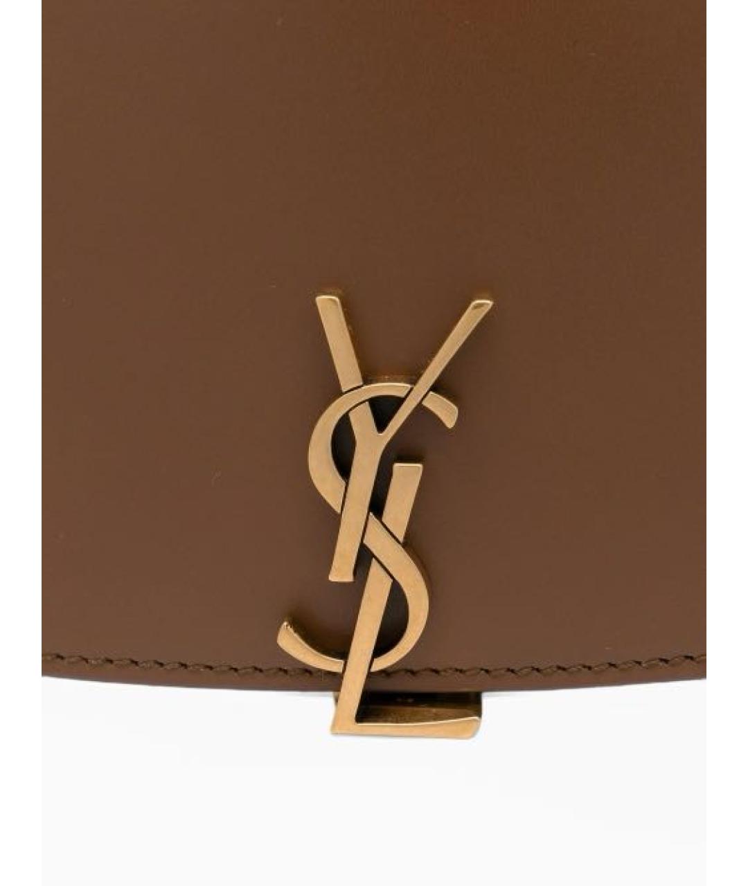 SAINT LAURENT Коричневая кожаная сумка с короткими ручками, фото 4
