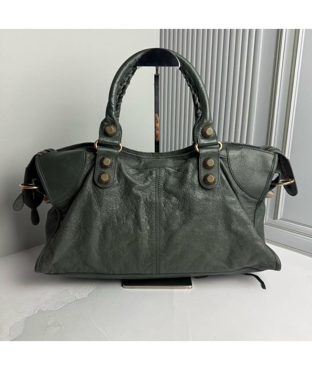 BALENCIAGA Зеленая кожаная сумка с короткими ручками, фото 2