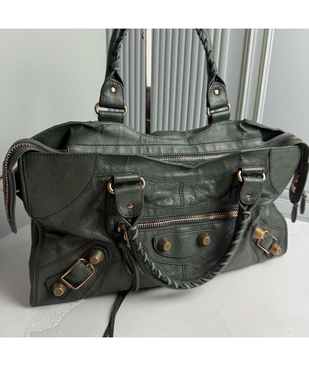 BALENCIAGA Зеленая кожаная сумка с короткими ручками, фото 7