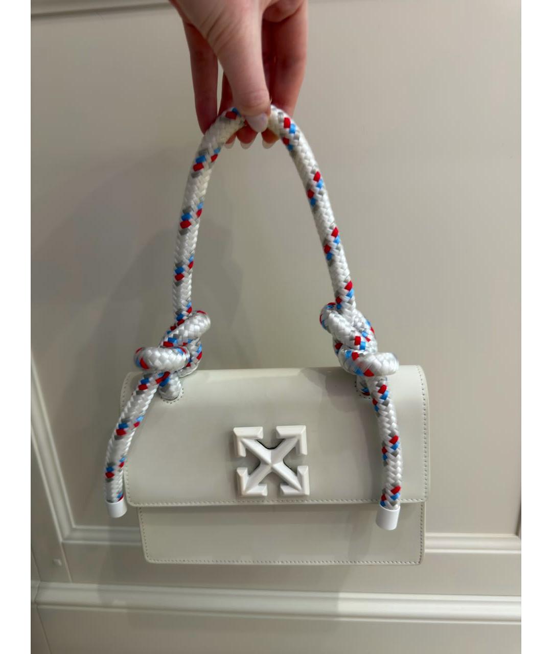 OFF-WHITE Белая кожаная сумка с короткими ручками, фото 3