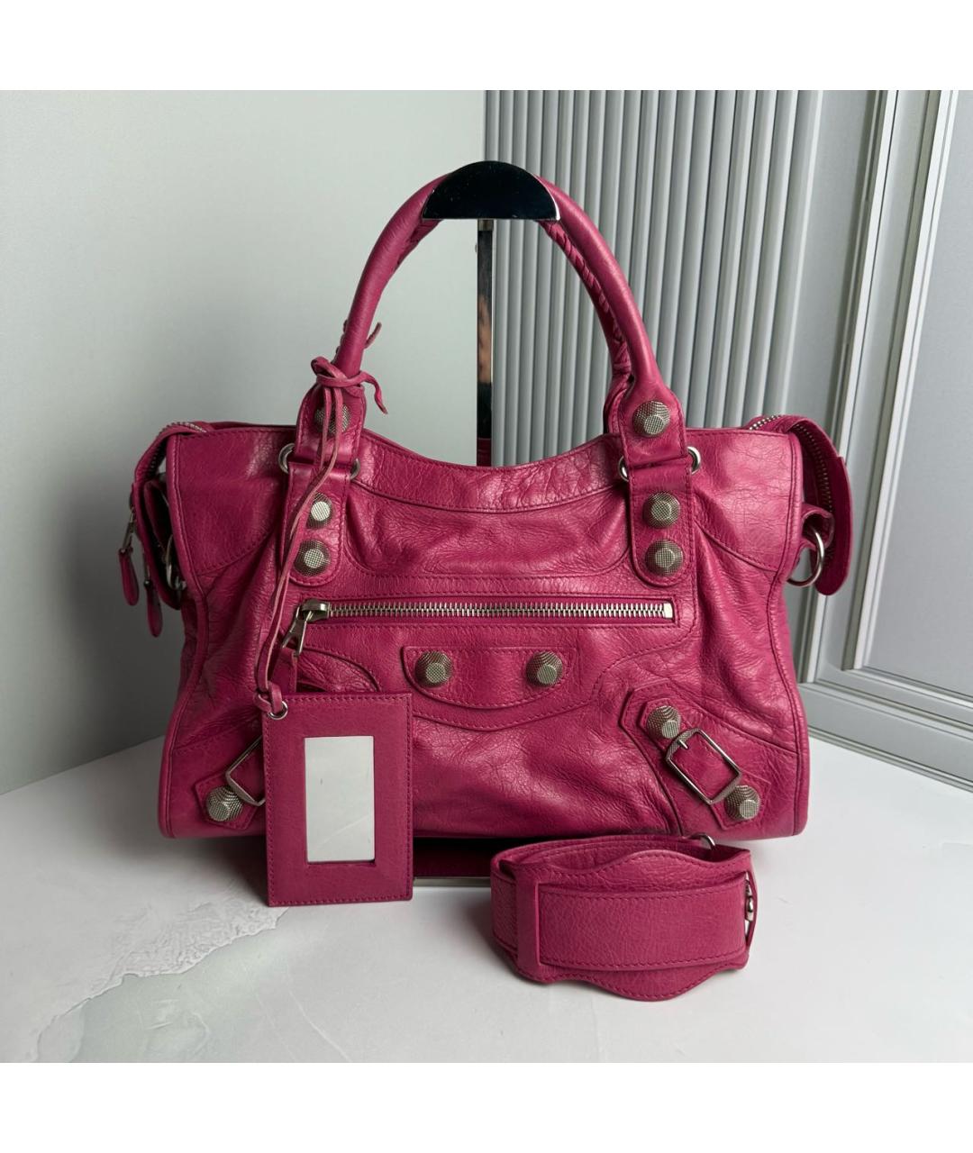 BALENCIAGA Розовая кожаная сумка с короткими ручками, фото 9