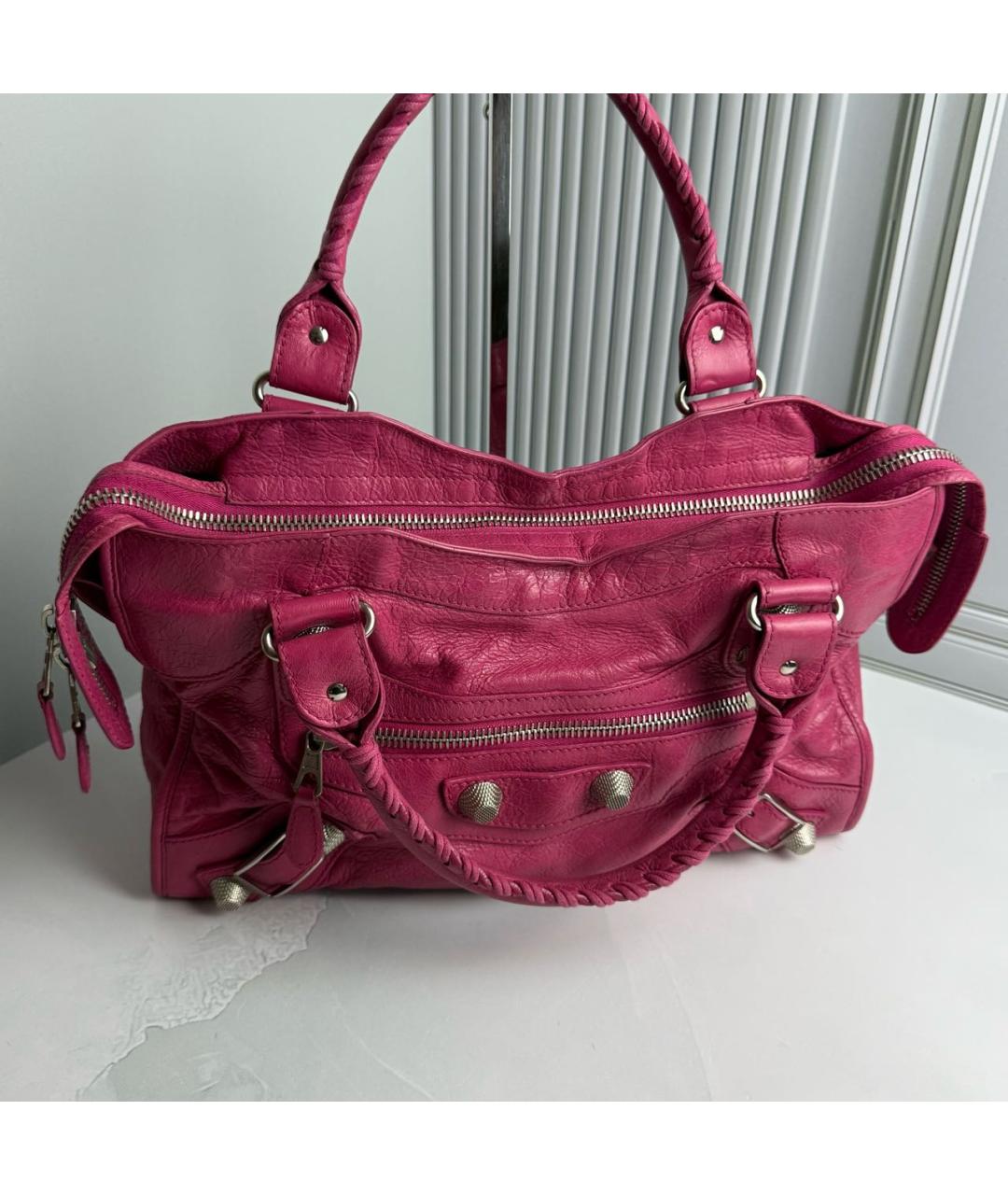 BALENCIAGA Розовая кожаная сумка с короткими ручками, фото 3