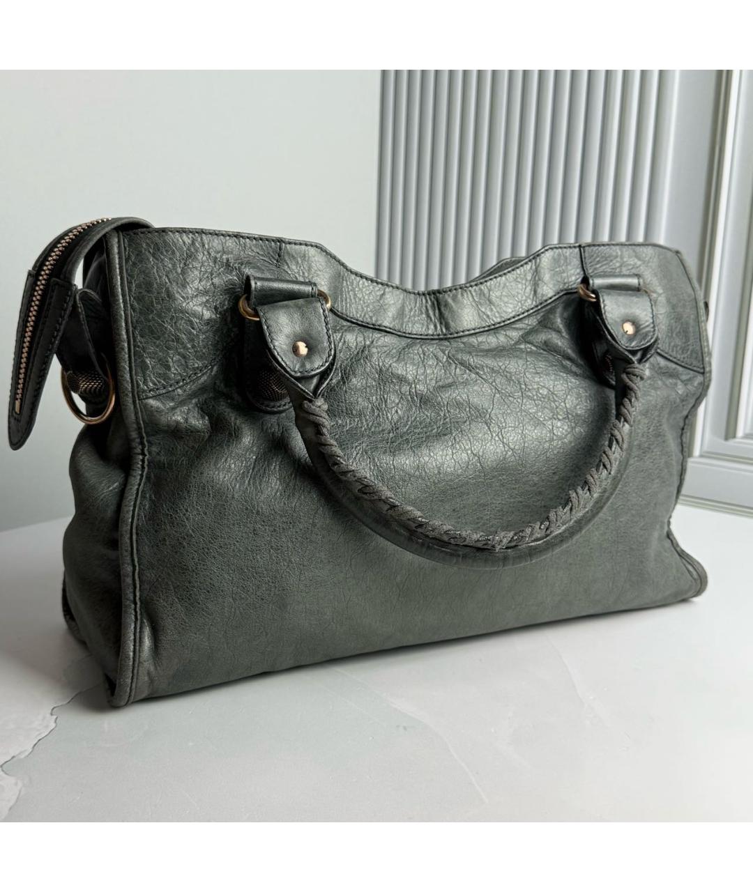 BALENCIAGA Антрацитовая кожаная сумка с короткими ручками, фото 6