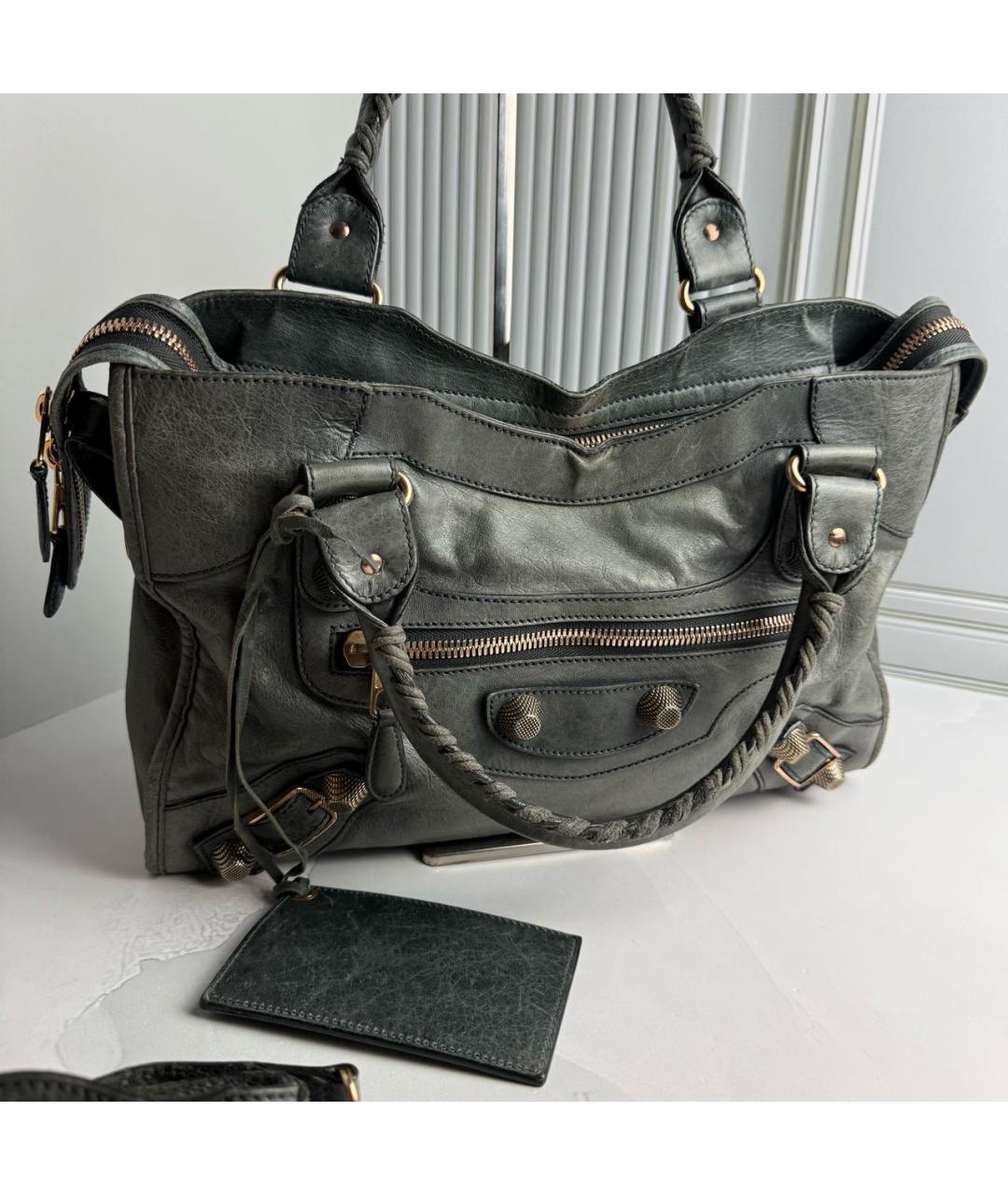 BALENCIAGA Антрацитовая кожаная сумка с короткими ручками, фото 2