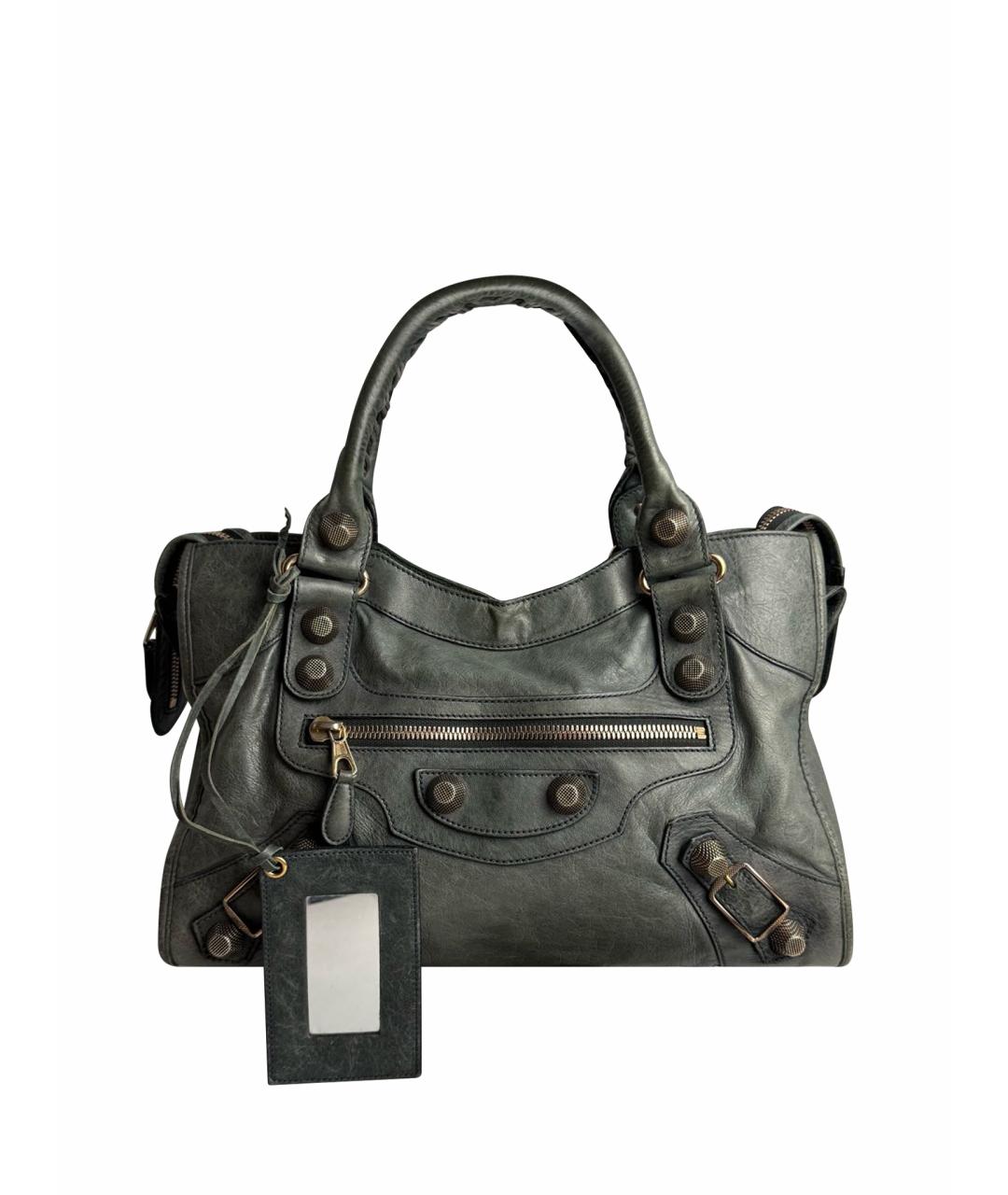BALENCIAGA Антрацитовая кожаная сумка с короткими ручками, фото 9