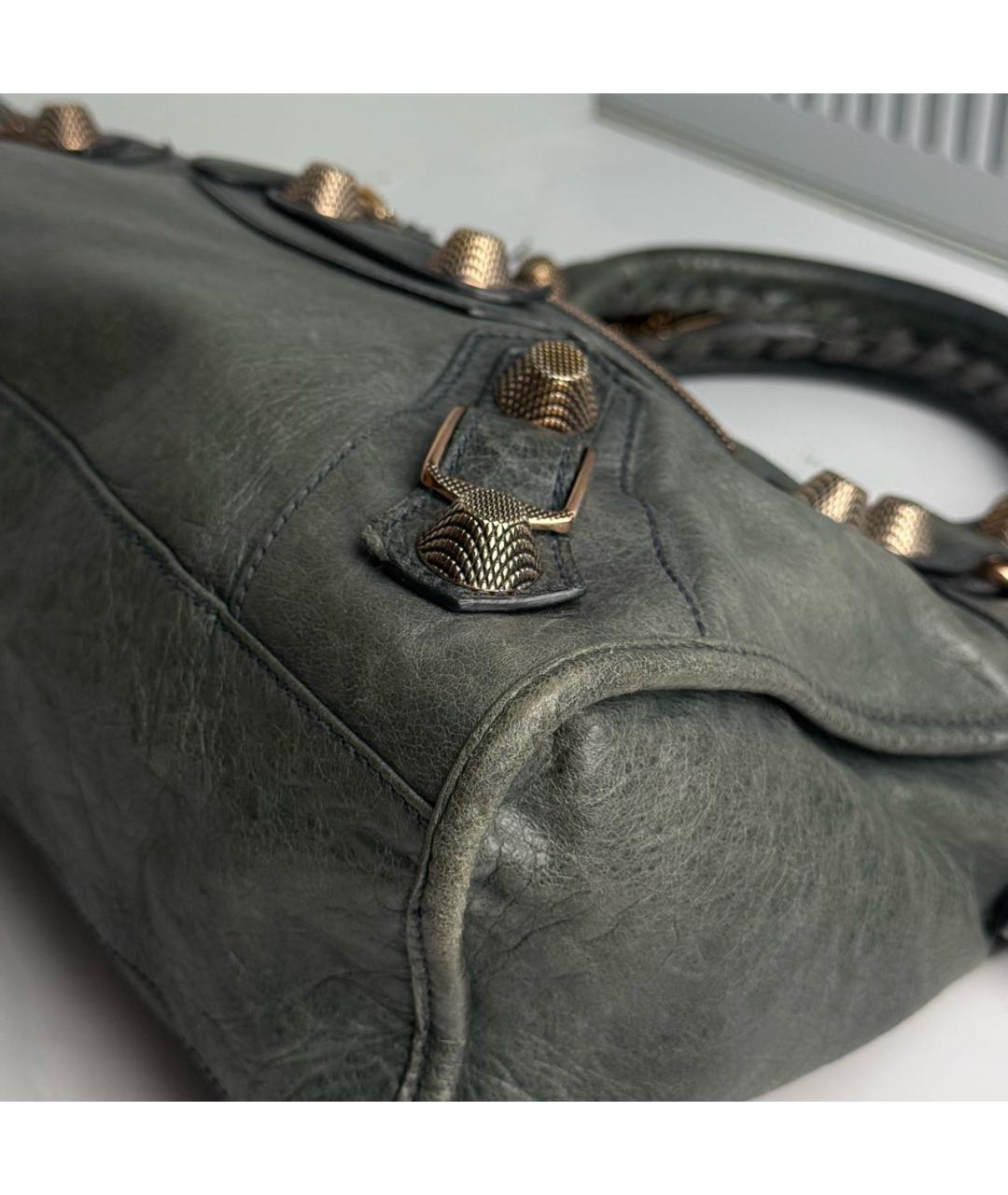 BALENCIAGA Антрацитовая кожаная сумка с короткими ручками, фото 5