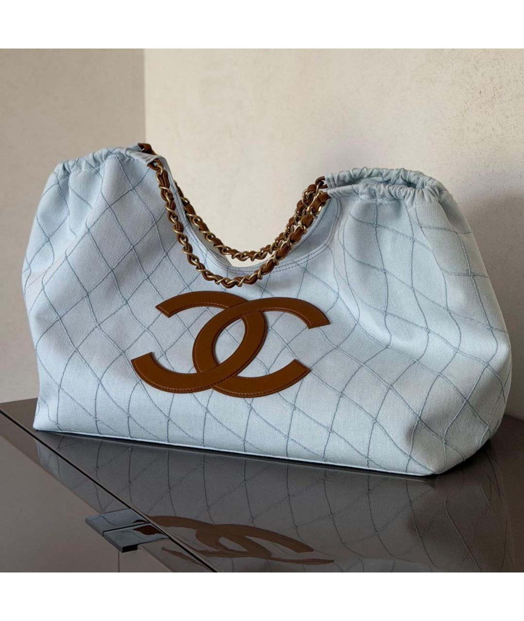 CHANEL Голубая кожаная пляжная сумка, фото 3