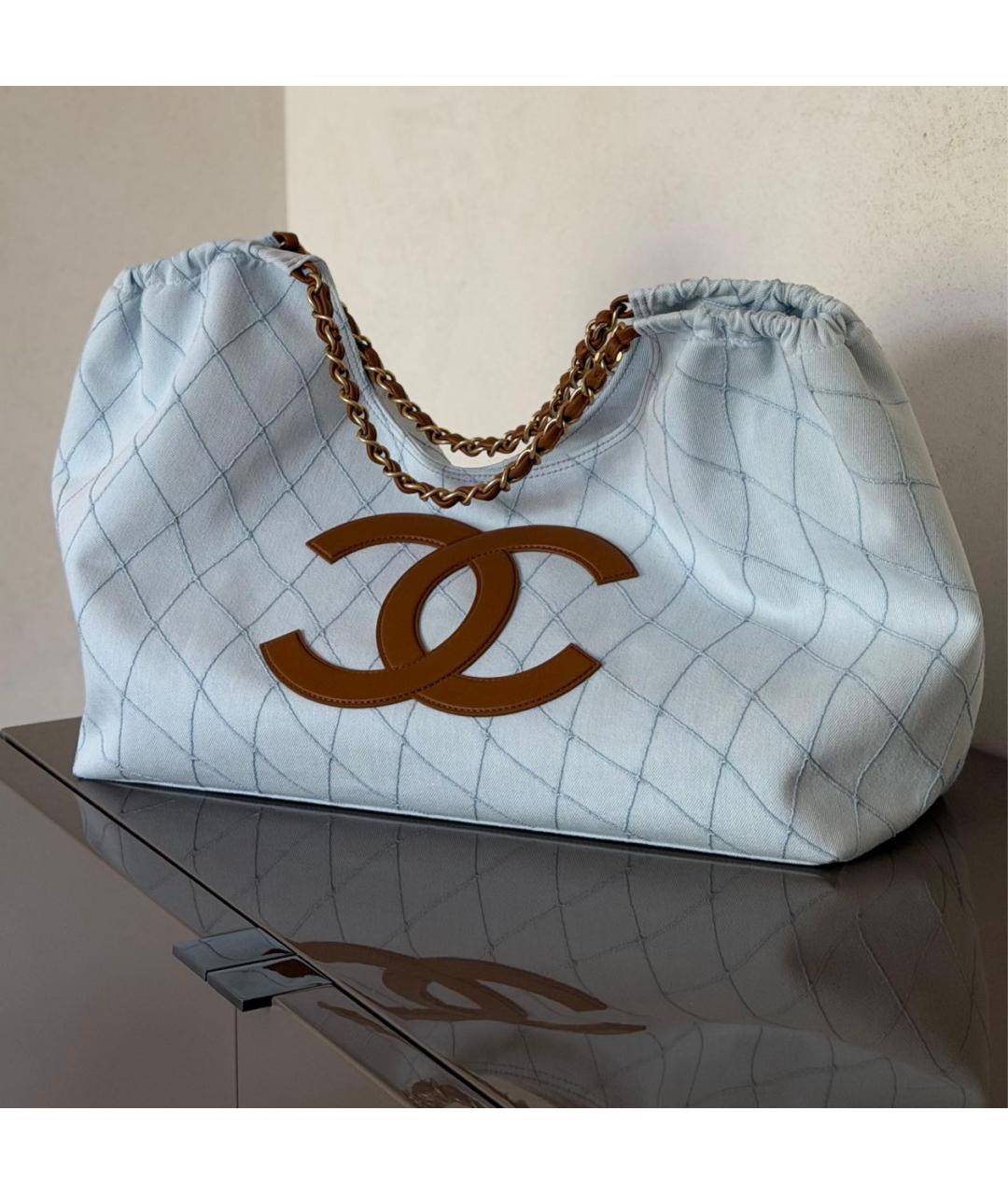 CHANEL Голубая кожаная пляжная сумка, фото 2