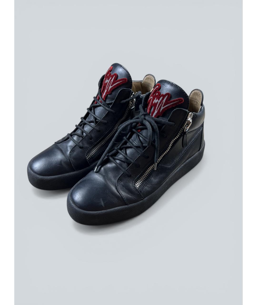 GIUSEPPE ZANOTTI DESIGN Черные кожаные высокие кроссовки / кеды, фото 2