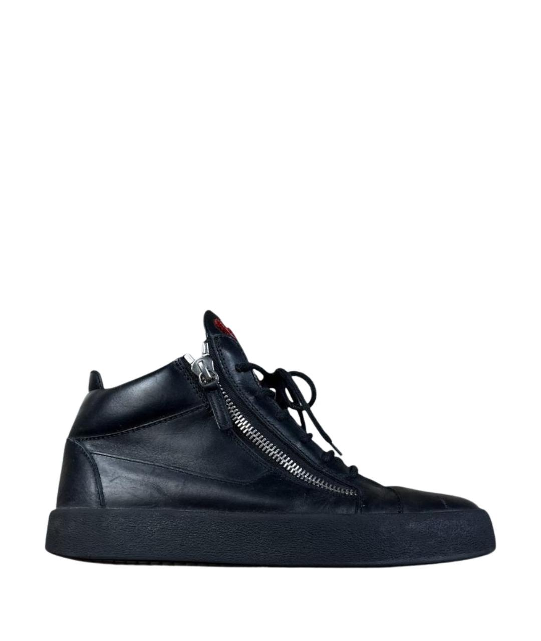 GIUSEPPE ZANOTTI DESIGN Черные кожаные высокие кроссовки / кеды, фото 1