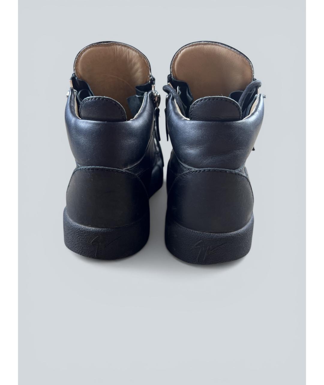 GIUSEPPE ZANOTTI DESIGN Черные кожаные высокие кроссовки / кеды, фото 5