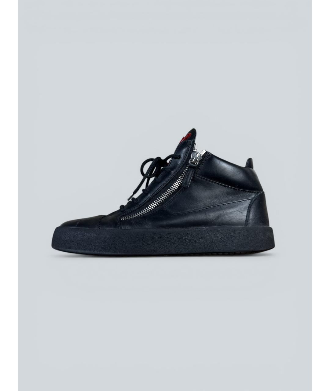 GIUSEPPE ZANOTTI DESIGN Черные кожаные высокие кроссовки / кеды, фото 9