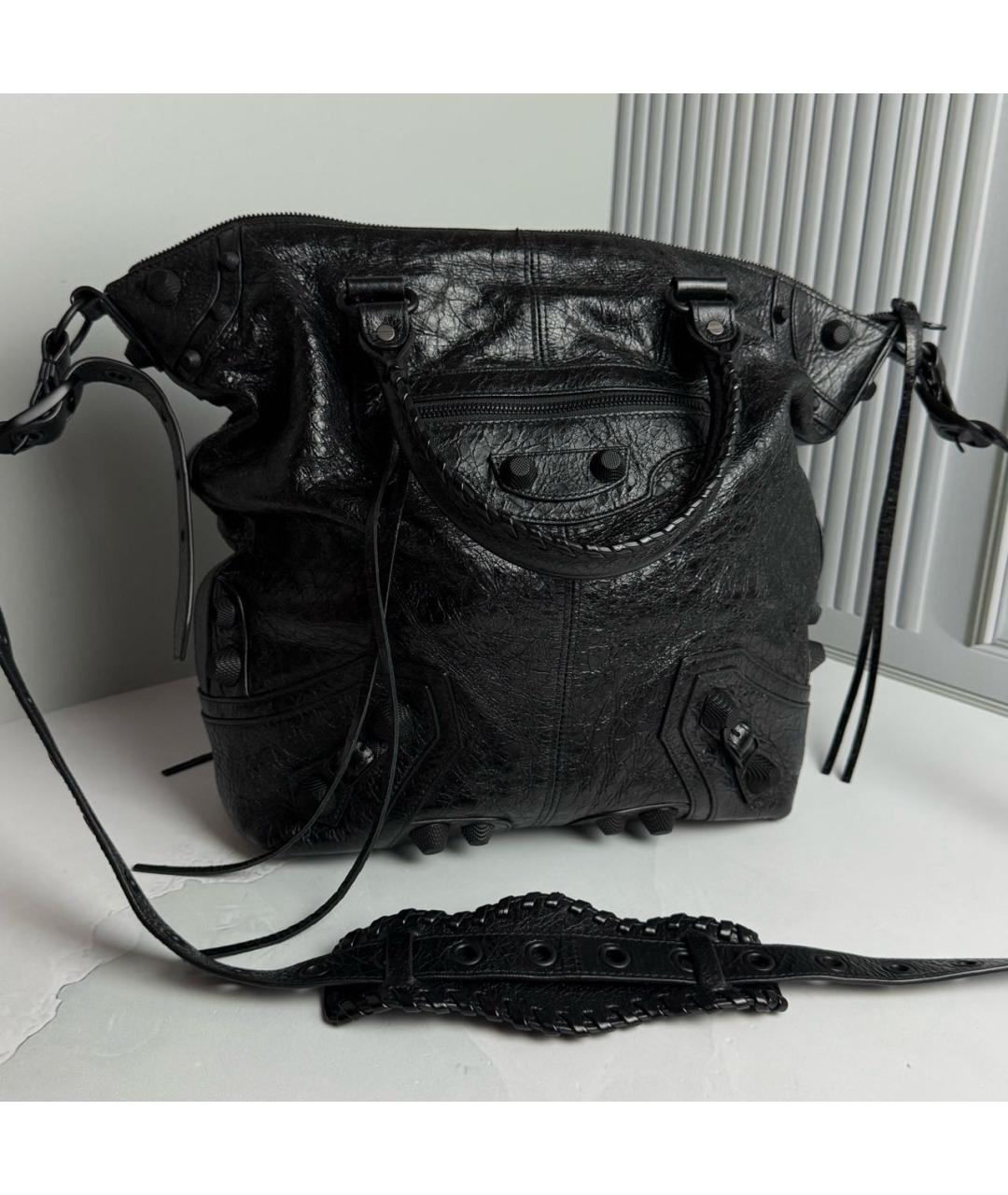 BALENCIAGA Черная кожаная сумка тоут, фото 6