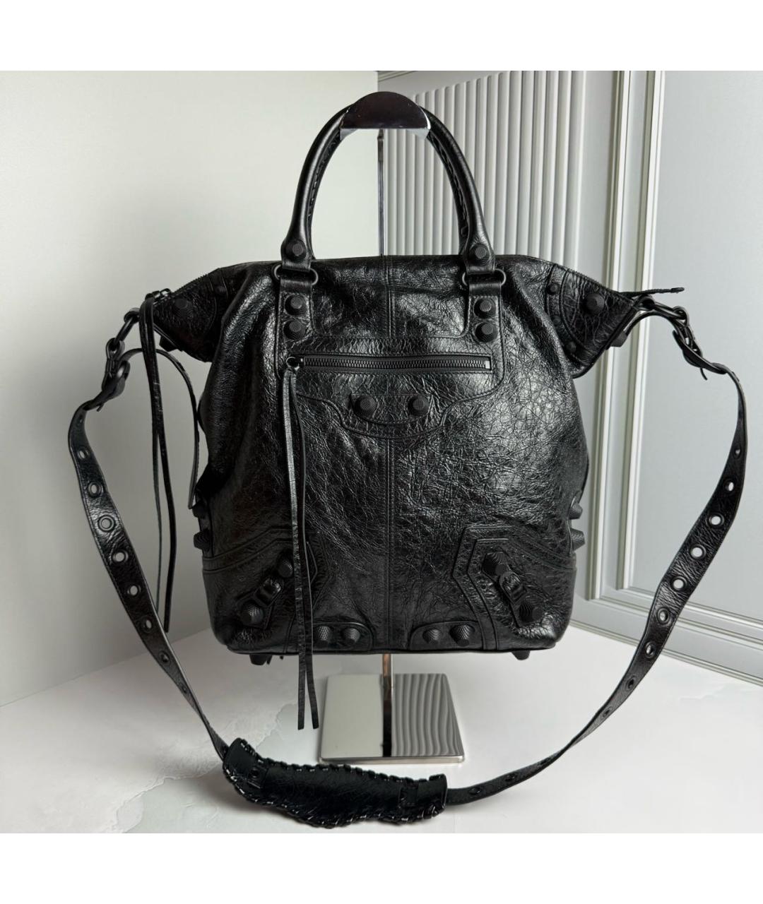 BALENCIAGA Черная кожаная сумка тоут, фото 9