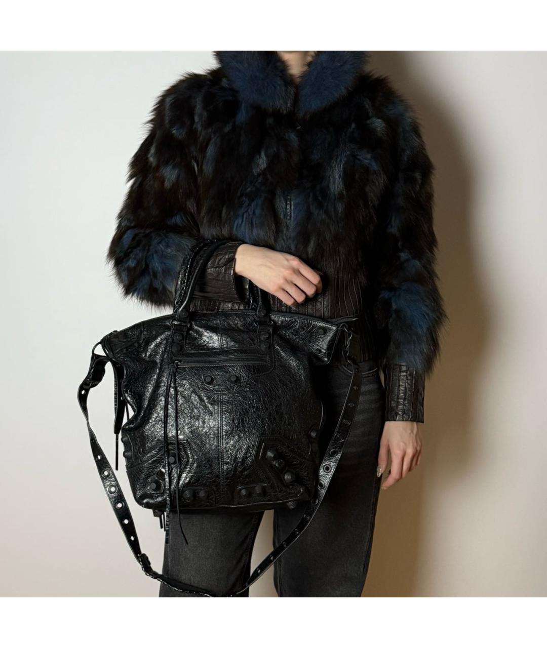 BALENCIAGA Черная кожаная сумка тоут, фото 8